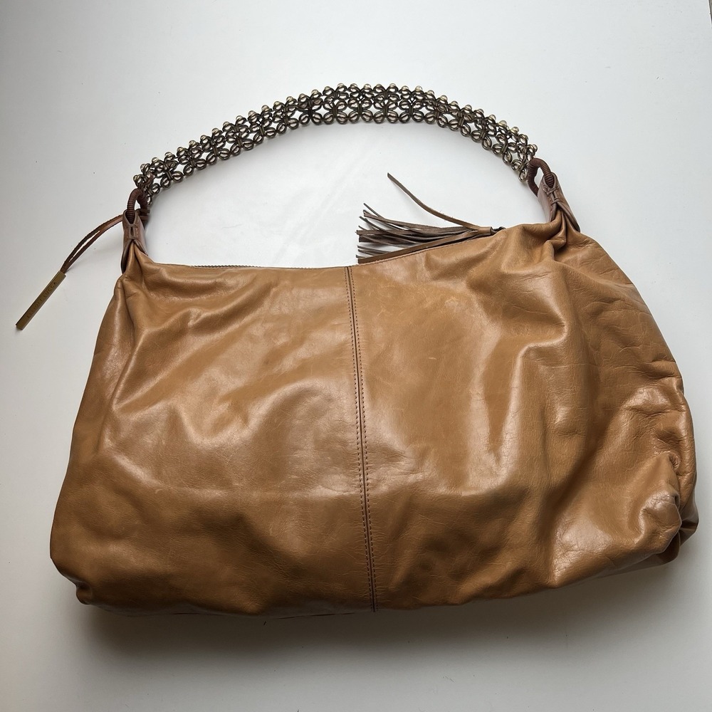 Elliott Lucca Worn-Look Brown Leather Purse With Bead & Metal Strap